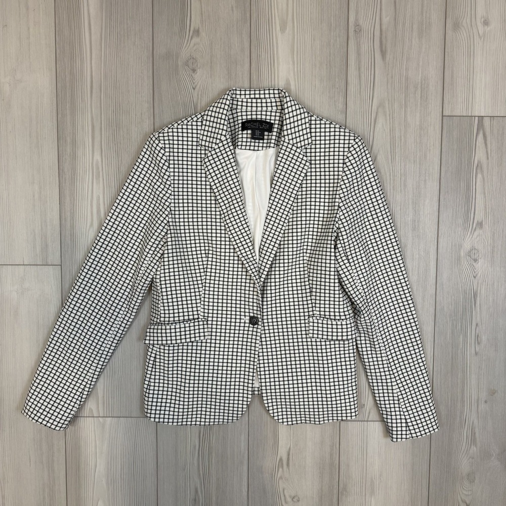 Rachel Zoe Black‎ & White Plaid Single Breasted Blazer Jacket Size Medium
